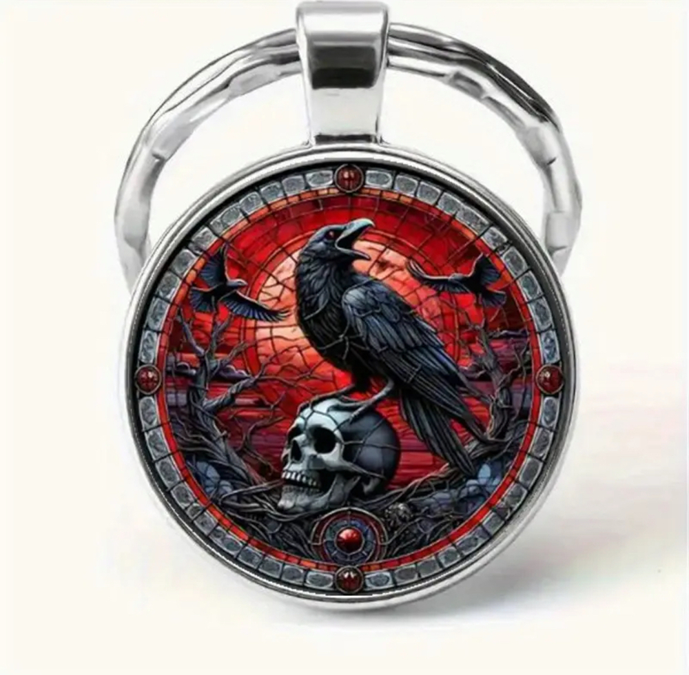 3/$25 Raven With Skull Stainless Steel Keychain NEW